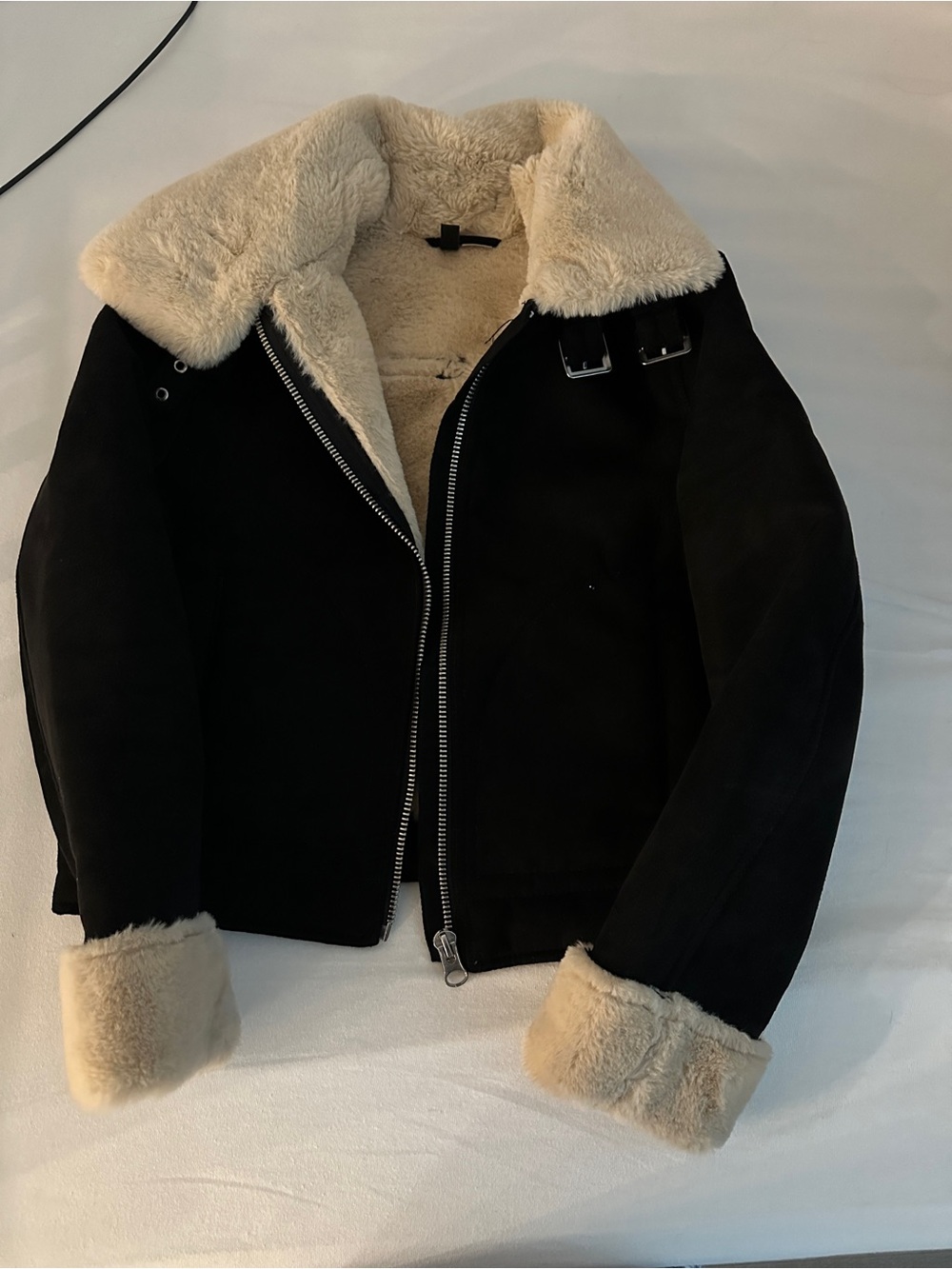H&M Black Aviator Jacket with Cream Faux-Shearling